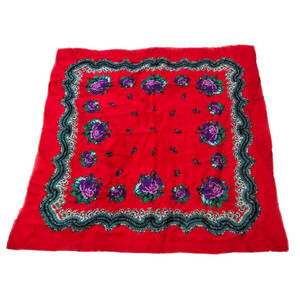 Vintage Glentex Scarf Red Purple Floral Square Made in Japan 30" x 30"
